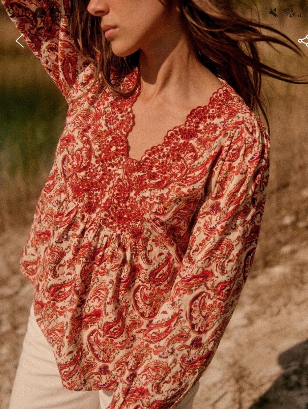 Sezane Vadim Blouse Rivera Red/Brick Paisley Print Organic Cotton Size 2 NWT
